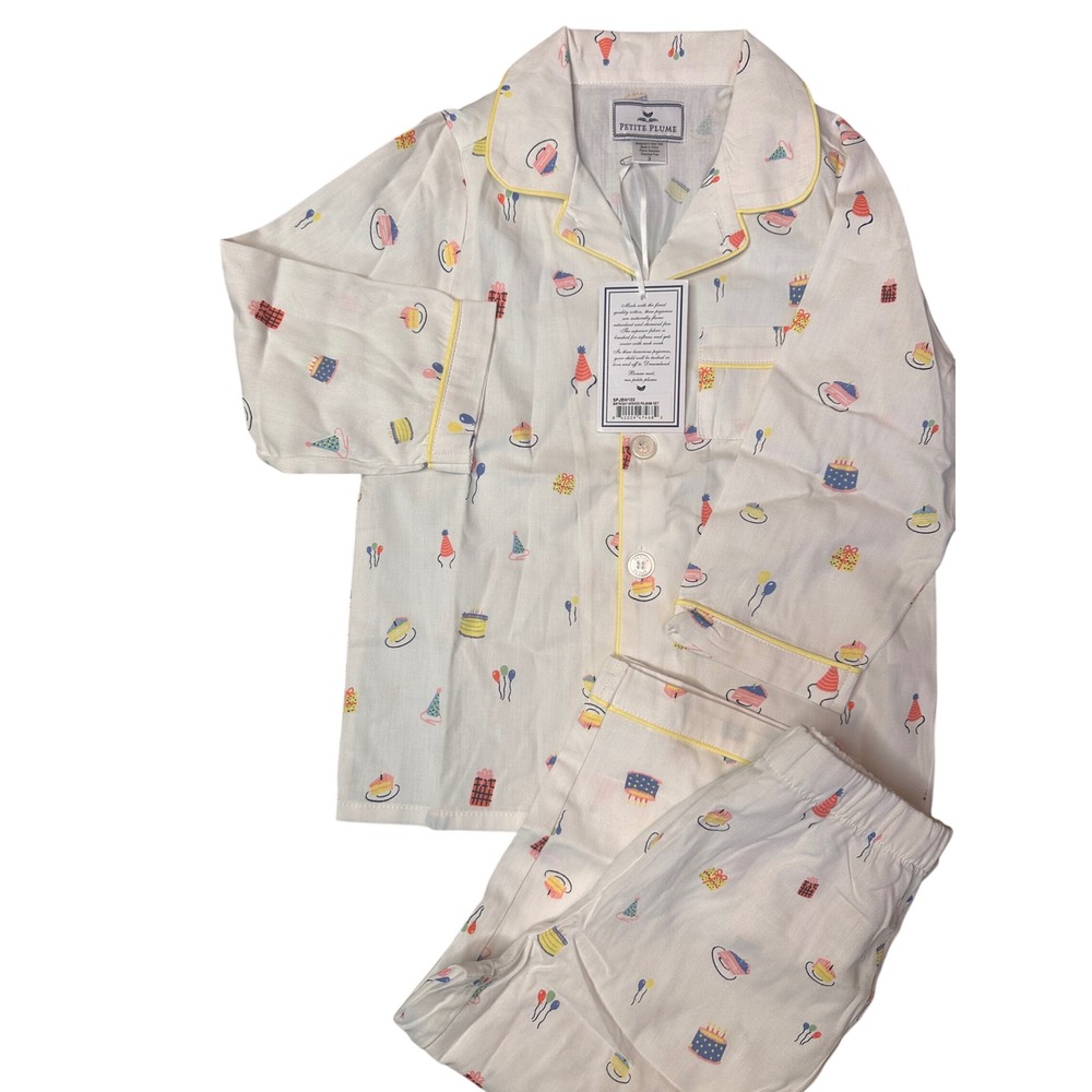 New Petite Plume Birthday Wishes 3T Pajama Set White Yellow Boy Girl SPJBW103